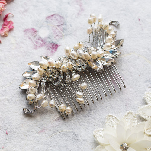 Katie pearl and crystal hair comb