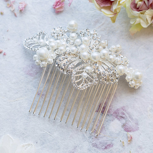 Angeline pearl and crystal hair comb