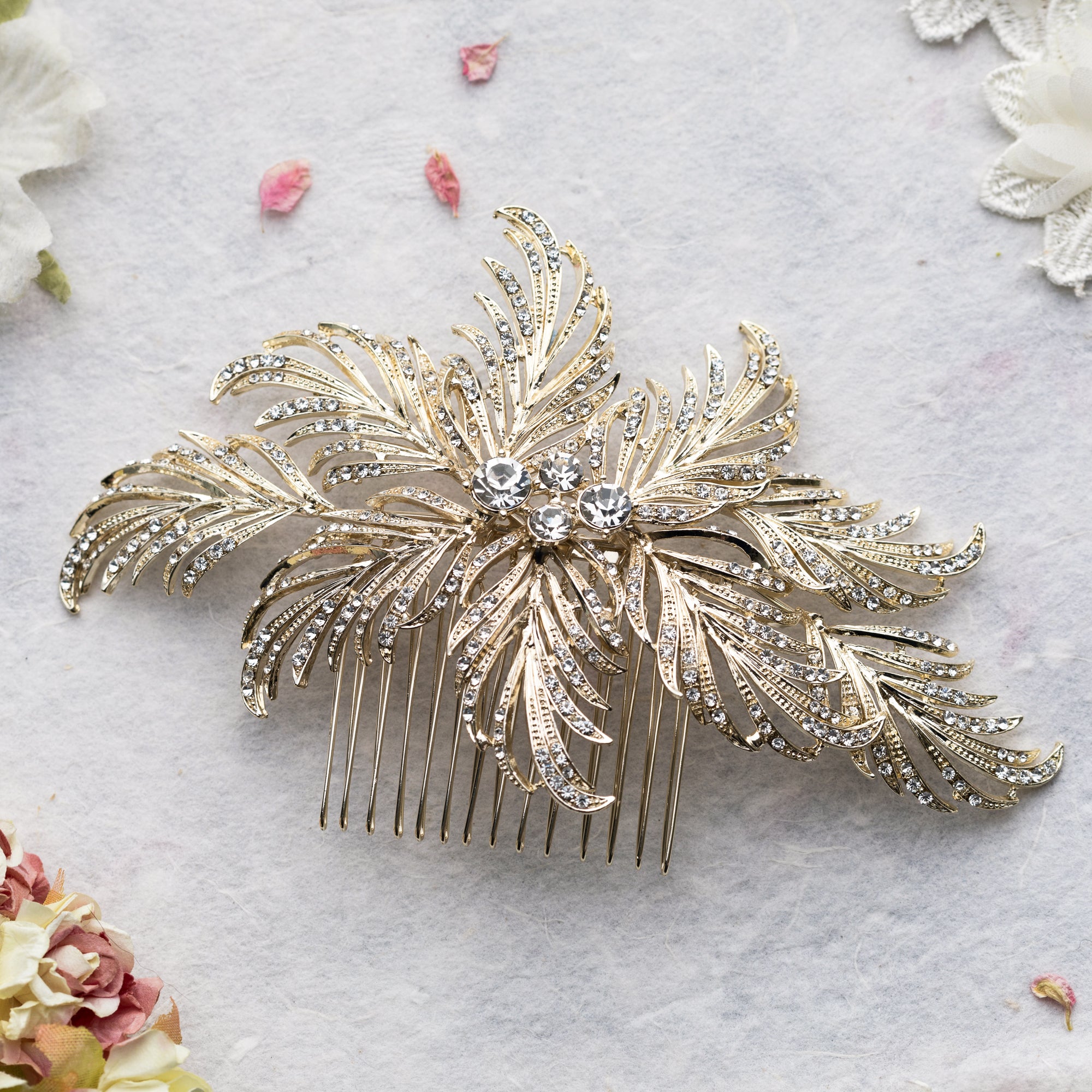 Nerida crystal and gold hair comb