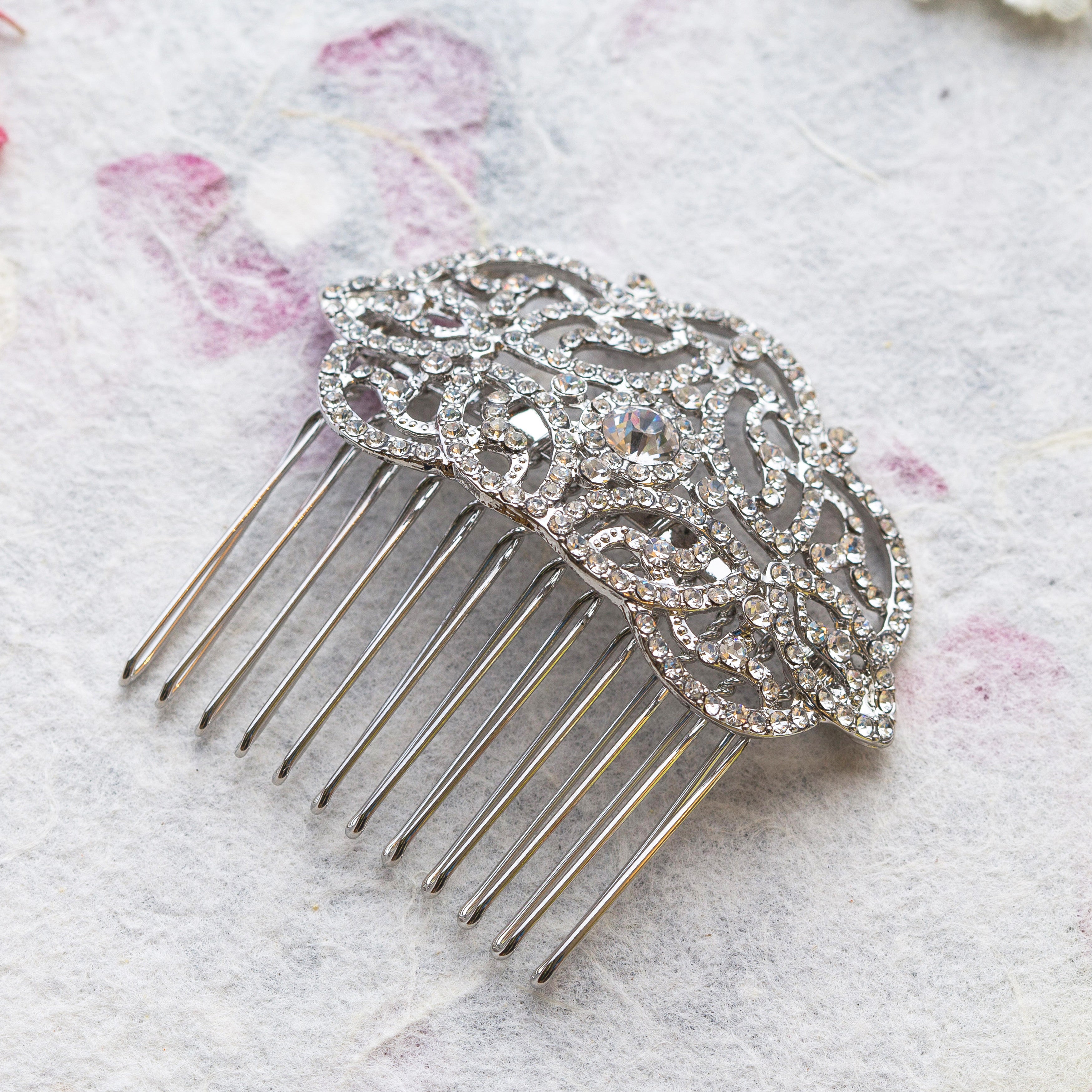 Petra crystal silver hair comb