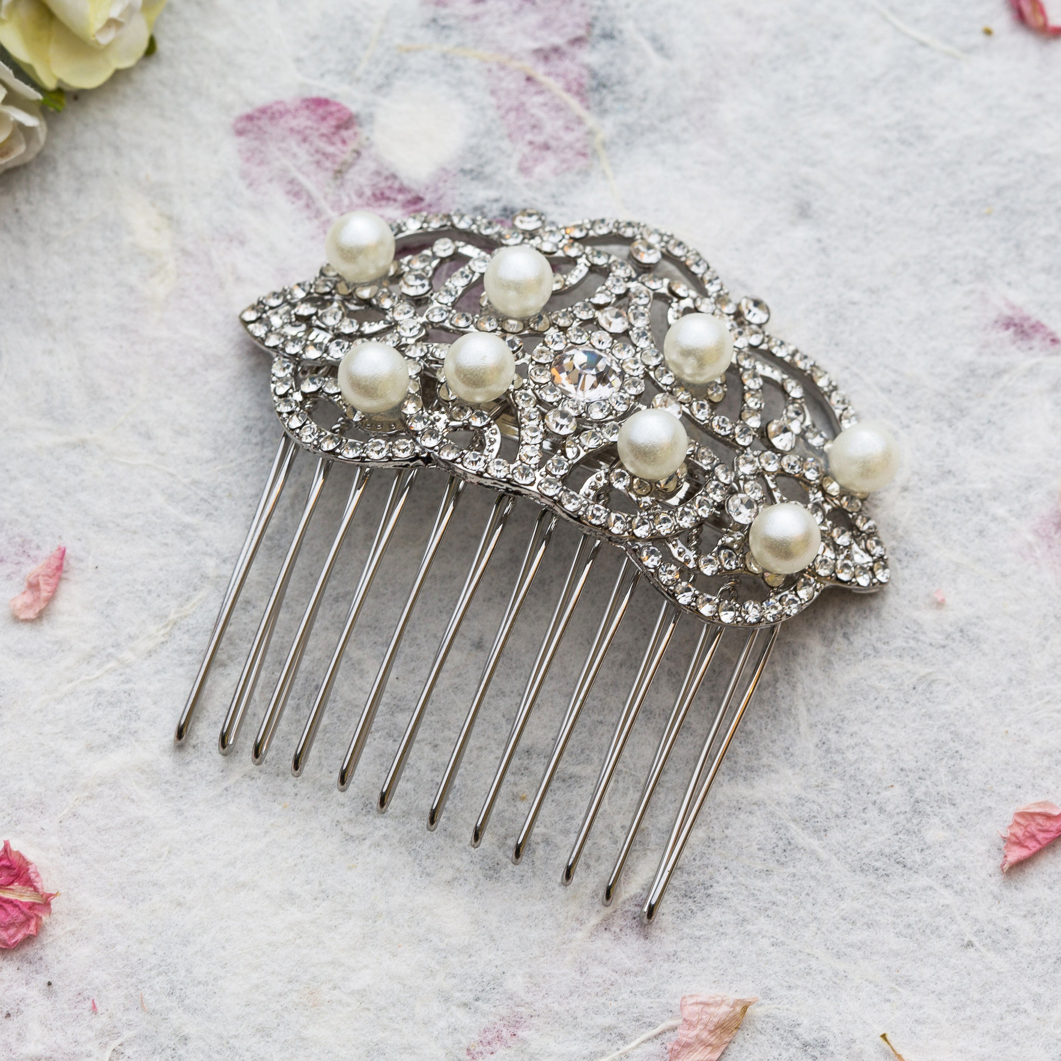 Petra pearl and crystal hair comb