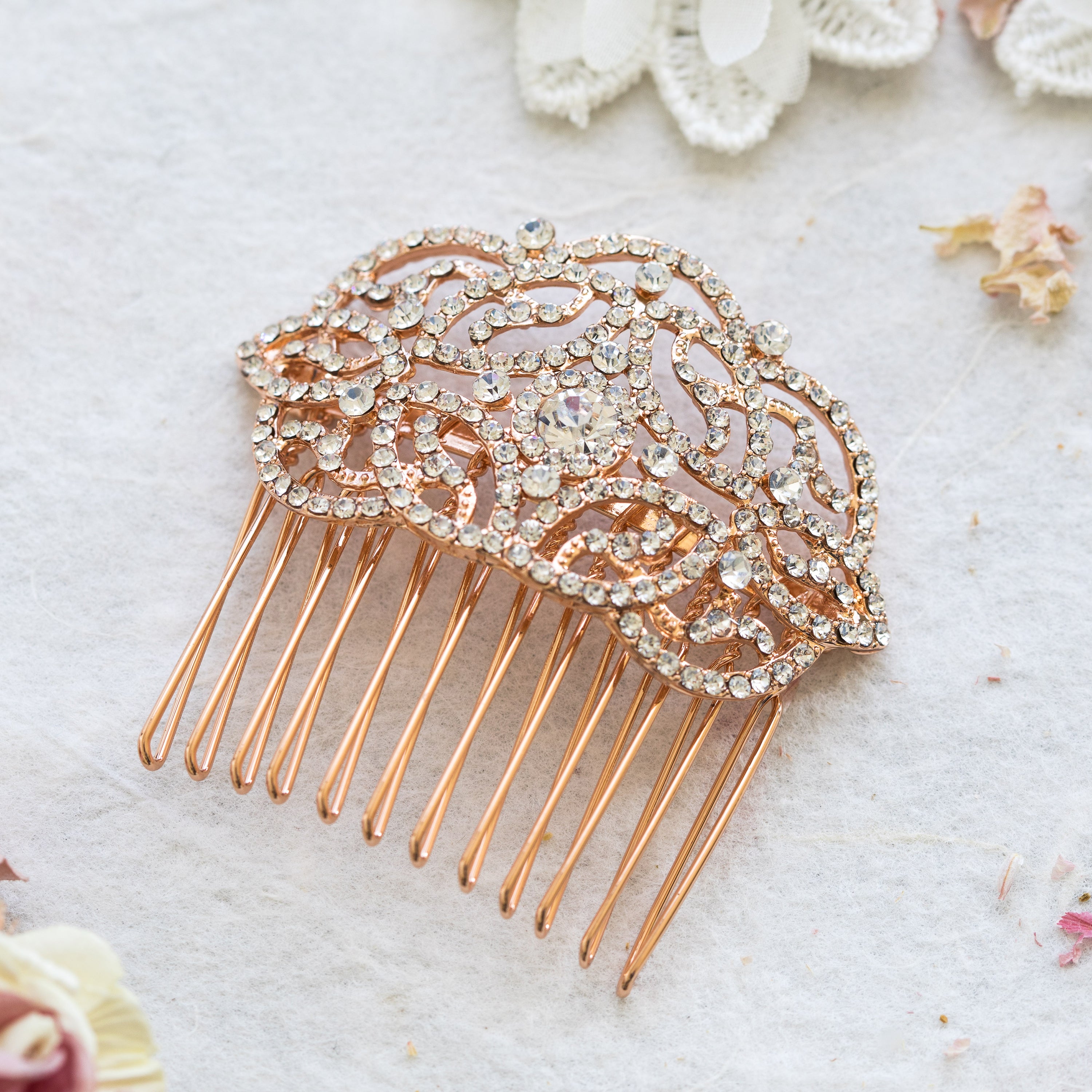 Petra crystal rose gold hair comb