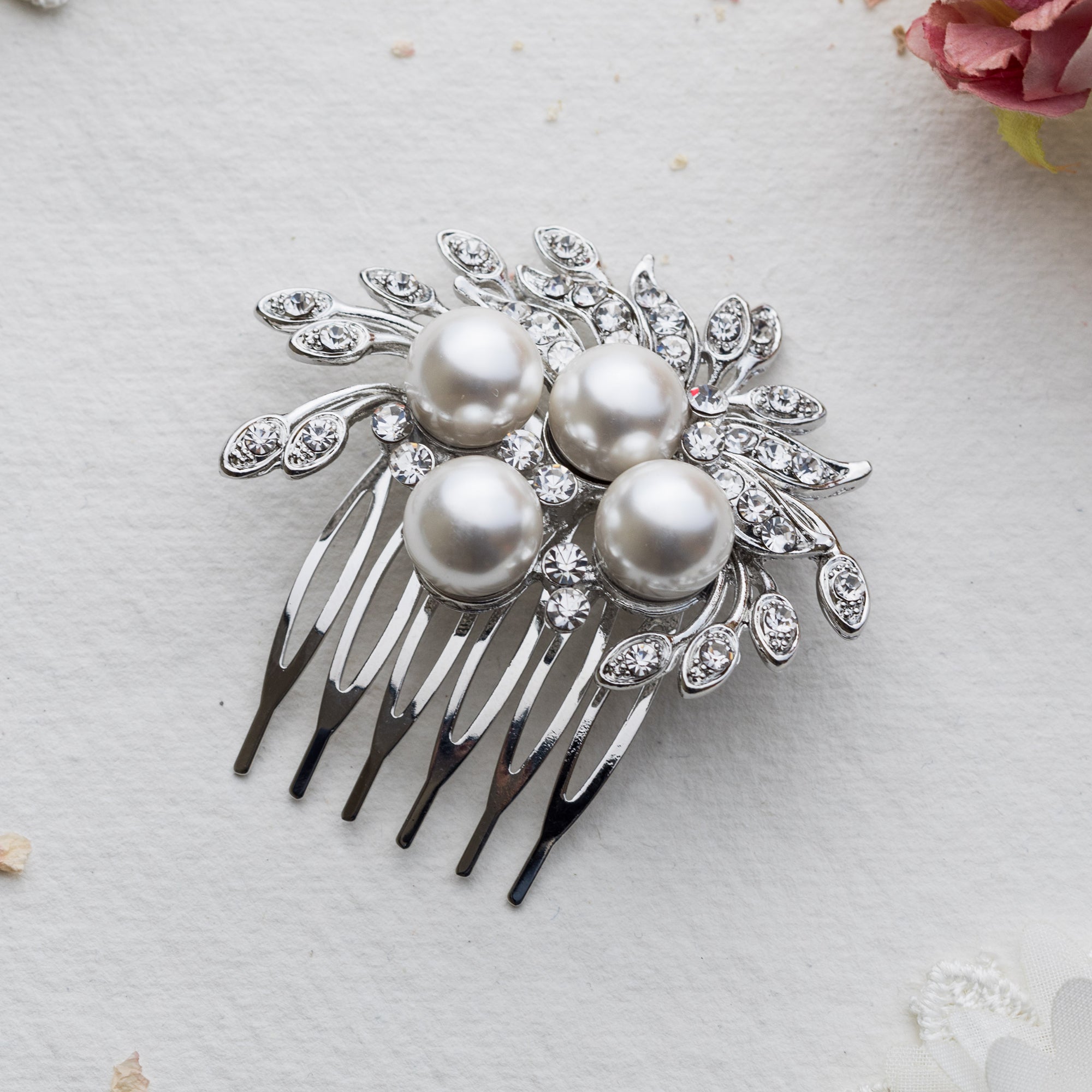 Romina pearl and crystal hair comb