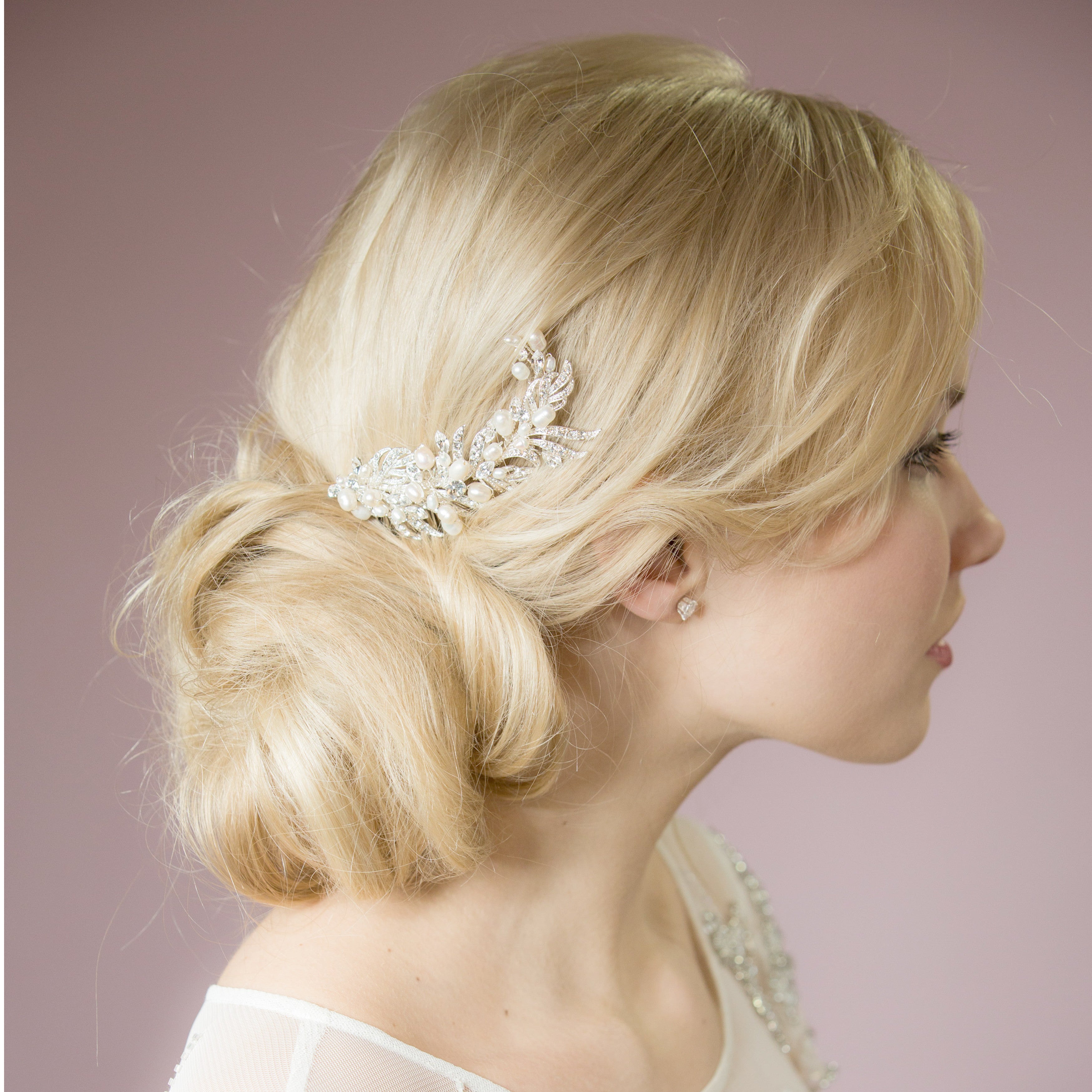 Ruby pearl and crystal hair comb