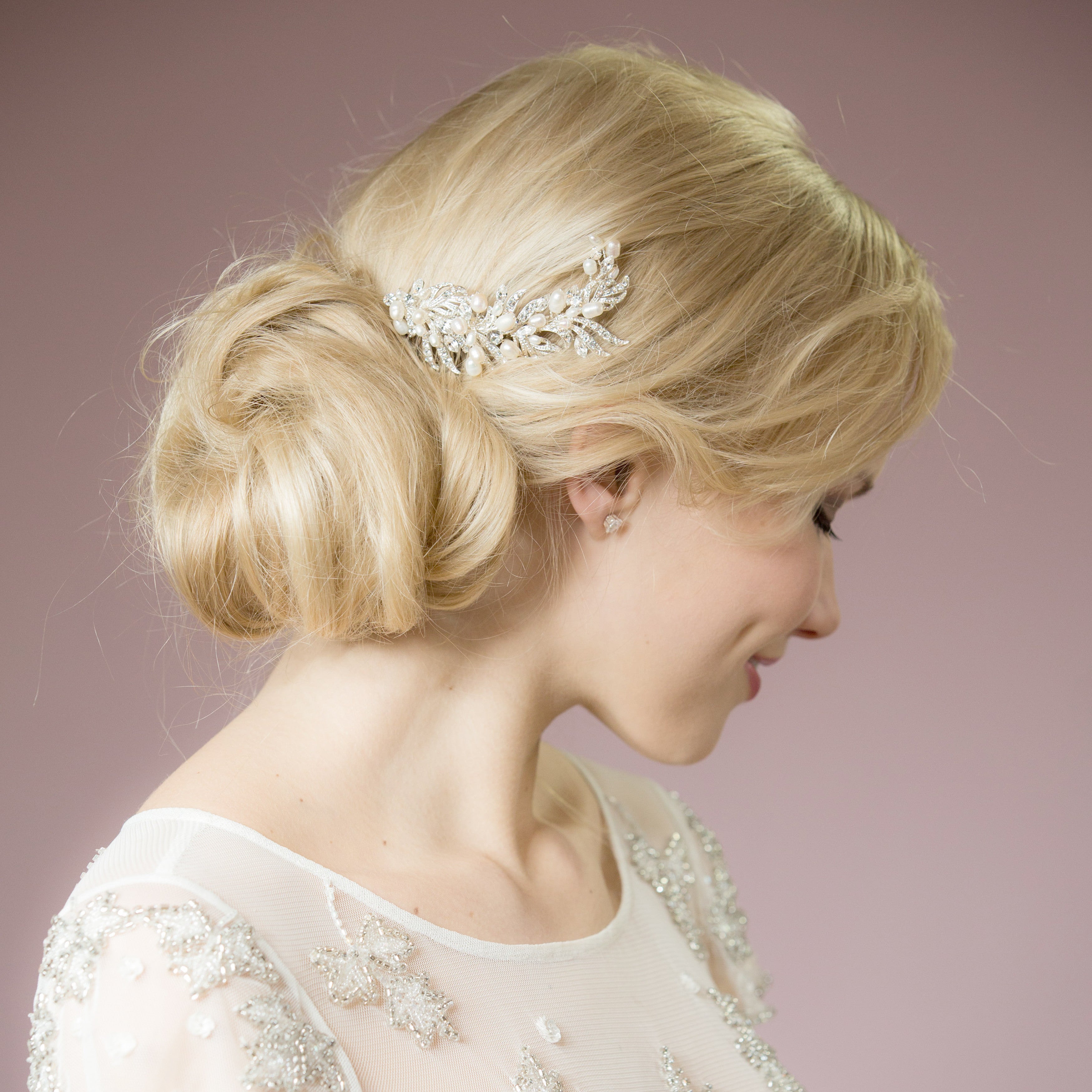 Ruby pearl and crystal hair comb