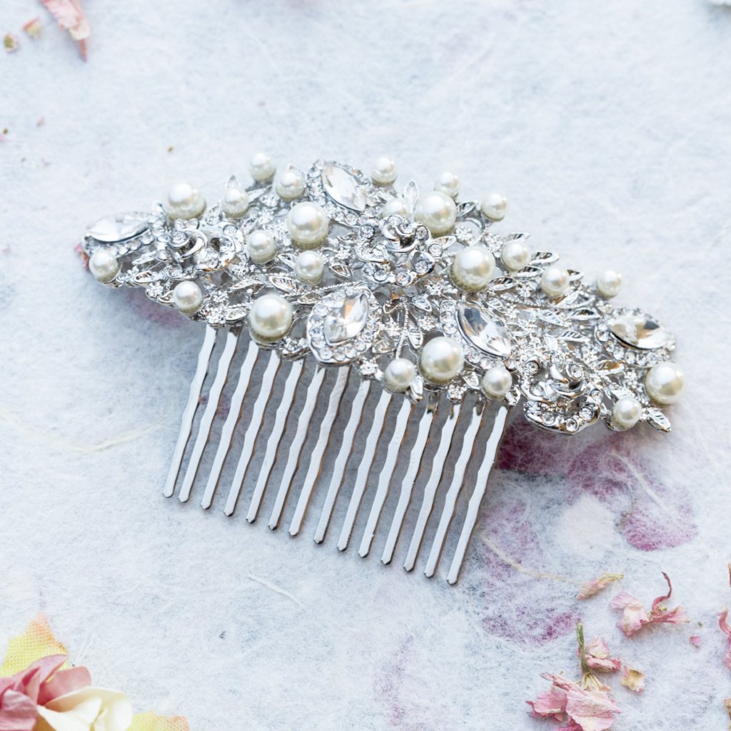 Sally crystal and pearl hair comb