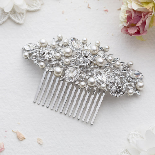 Sally crystal and pearl hair comb