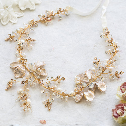 Sula blush pink, crystal and gold hairvine