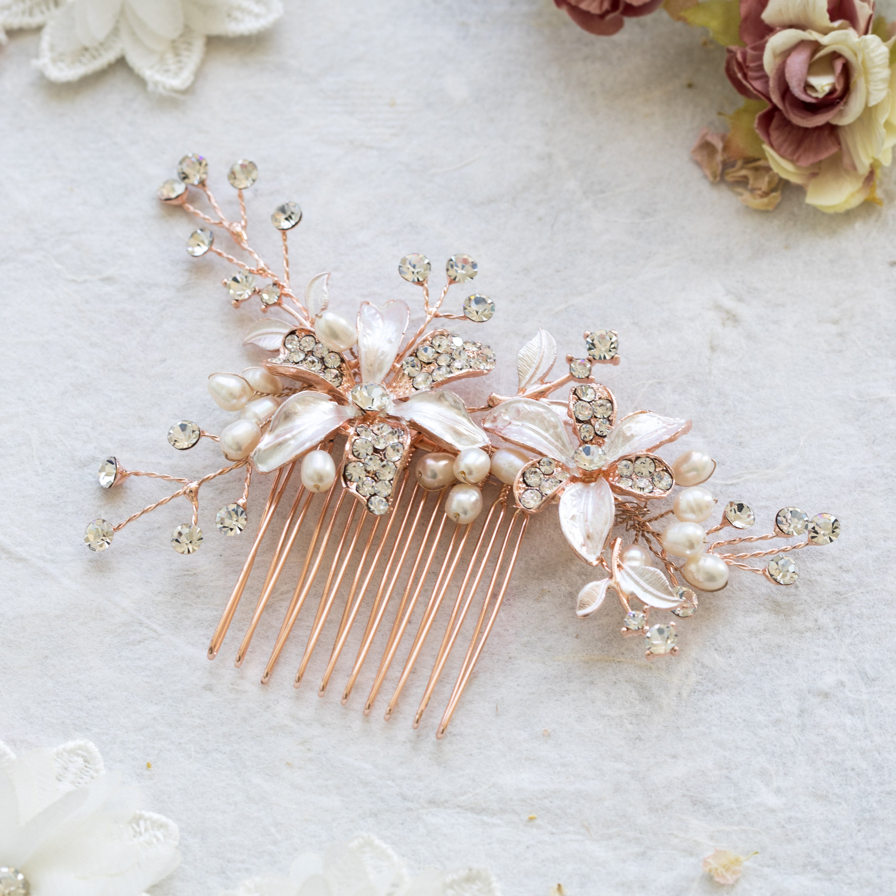 Tamir flower rose gold hair comb