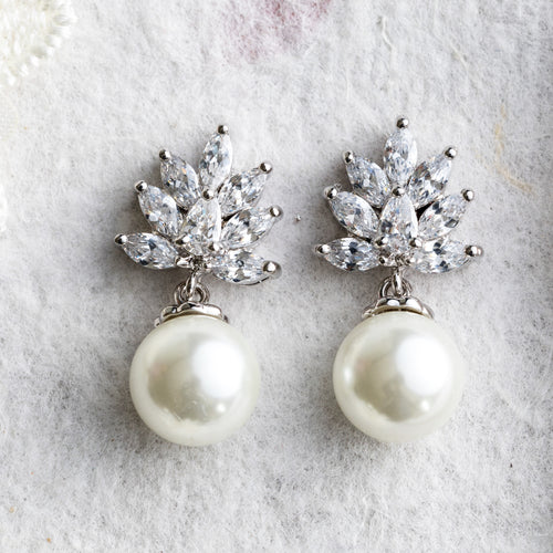 Zara crystal and pearl silver earrings