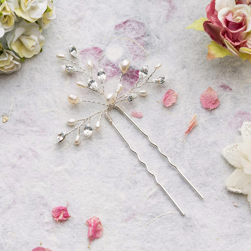 Elodie pearl and crystal silver hair pin