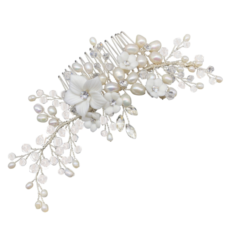 Juno crystal and pearl hair comb