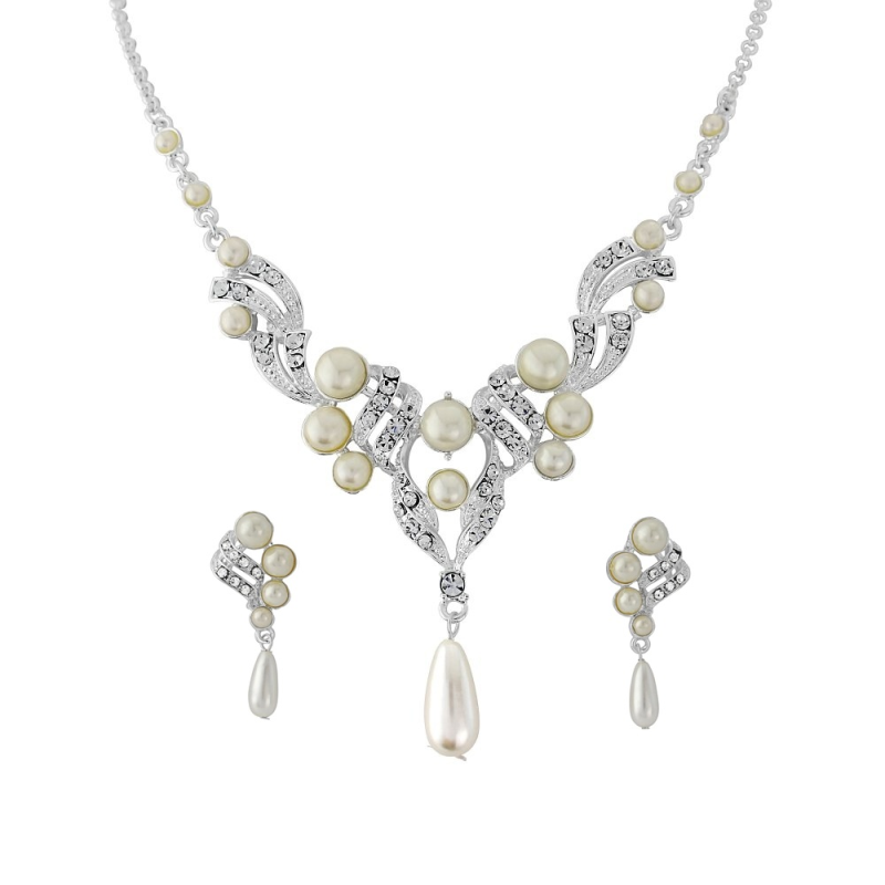 Indira faux pearl and crystal necklace