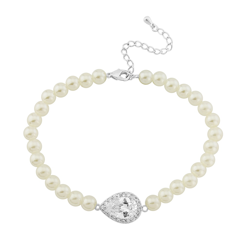 Hettie pearl and crystal silver bracelet