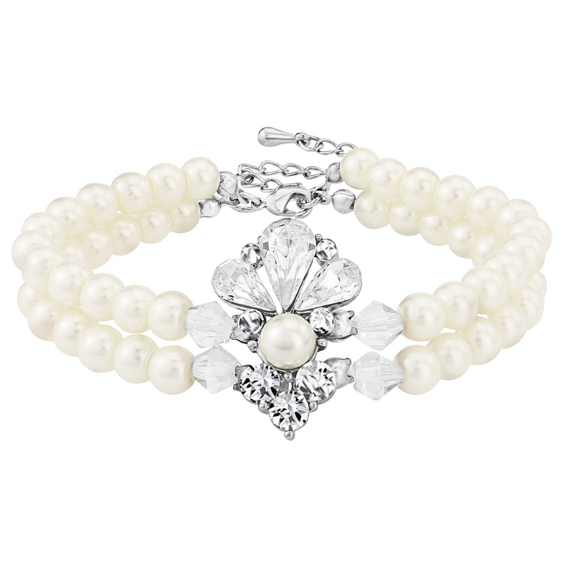 Clarissa silver and double row pearl bracelet